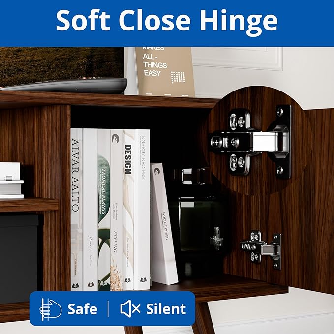 Cozy Castle TV Stand for 48 Inch TV, Mid Century Modern Entertainment Center with Storage Cabinet, TV Media Console for Living Room, Bedroom, Dark Brown