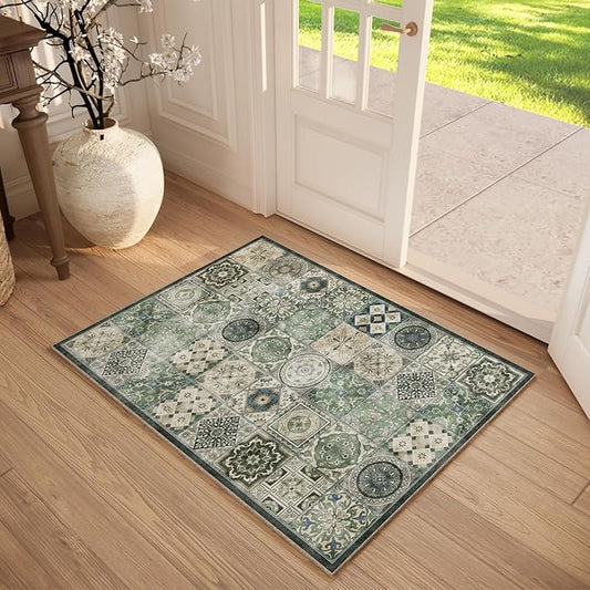 Washable 2'x3' Non Slip Rug Vintage Soft Low Pile Lightweight Small Area Rugs for High-Traffic Areas (Entryway, Kitchen, Hallway), Farmhouse Decor