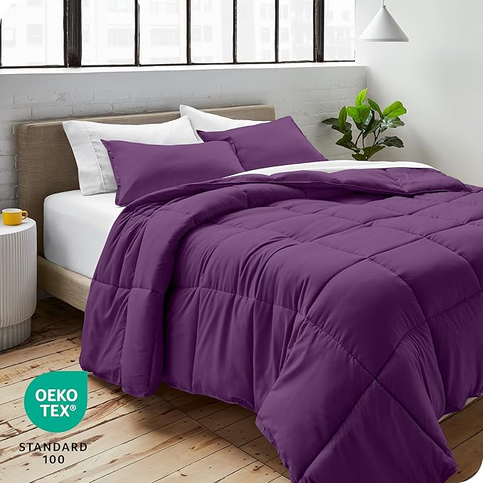 Bare Home Comforter Set - Queen Size - Ultra-Soft - Goose Down Alternative - Premium 1800 Series - All Season Warmth (Queen, Plum)
