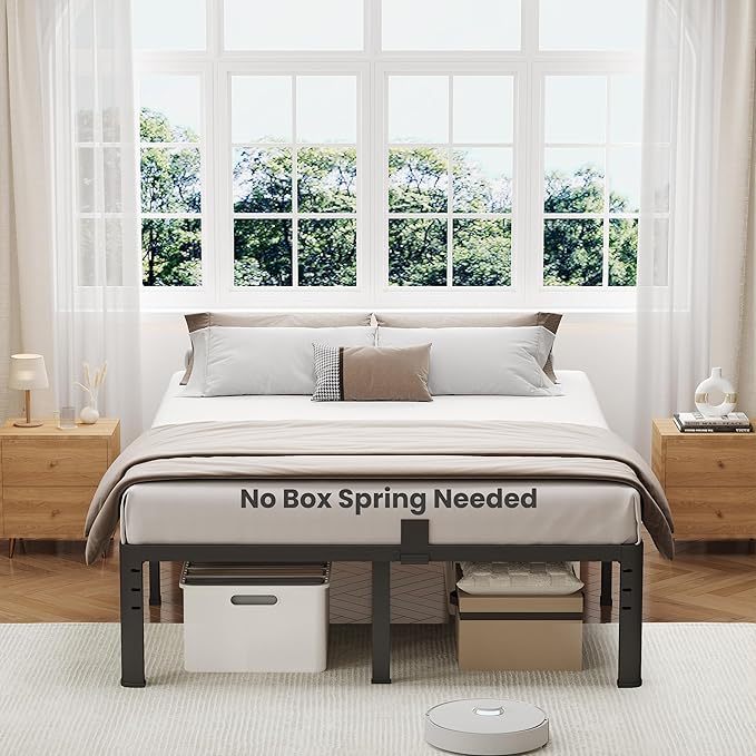 NKZ 14 Inch Queen Bed Frame, Sturdy Metal Platform with Round Corner Legs, 3,500 lbs Heavy Duty Steel Slat Support, Easy Assembly, Noise Free, No Box Spring Needed