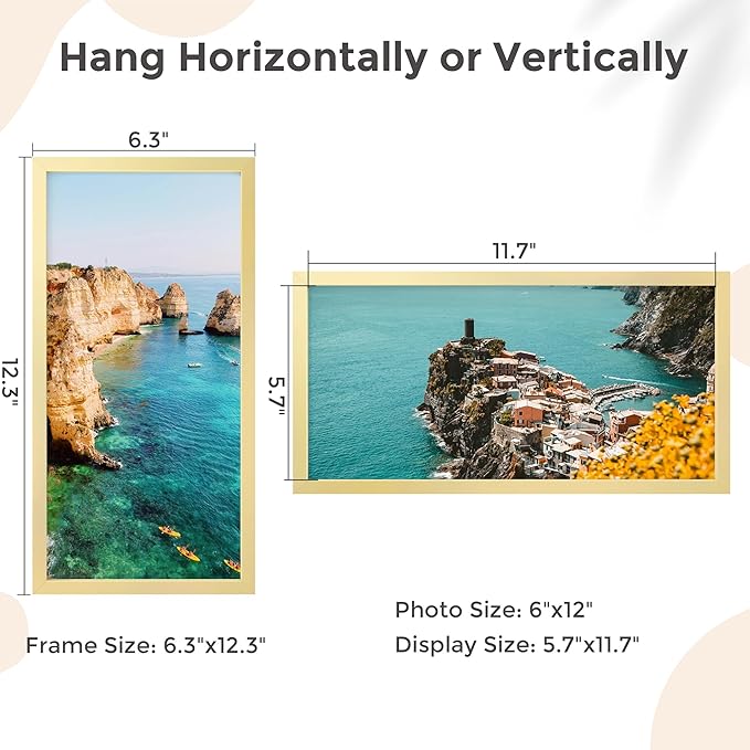 6x12 Metal Picture Frame - Gold Aluminum Picture Frames with Real Glass, Wall Mounting Horizontally or Vertically, Simple and Elegant Decor for Wall Gallery Poster Photo 12x6 Frames, Gold