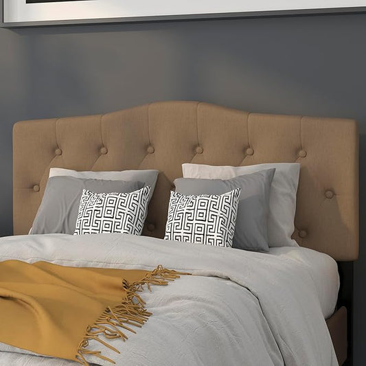 EMMA + OLIVER Arched Button Tufted Full Size Headboard in Dark Brown Fabric