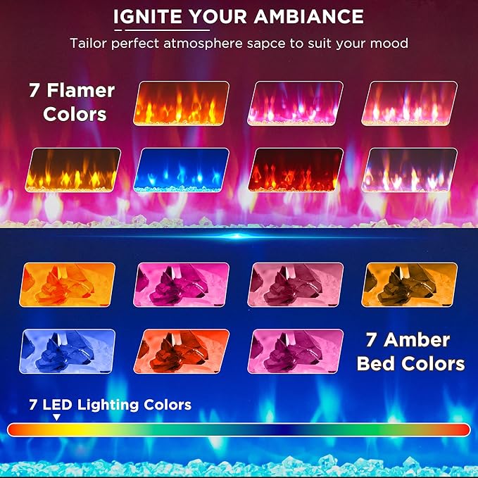 Farmhouse Fireplace TV Stand for 80 Inch TV, Entertainment Center w/ 36'' Electric Fireplace & LED Lights, Mordern Media Console with Storage Drawers & Cabinets for Living Room, White