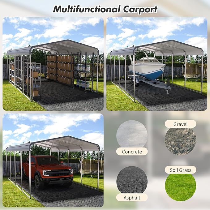 Carport Canopy 12x20 FT Heavy Duty Metal Carport Kit – Outdoor Portable Garage Tent Shelter for Car, RV, Boat – Steel Frame Car Port Shed – All Weather Storage Canopy Cover