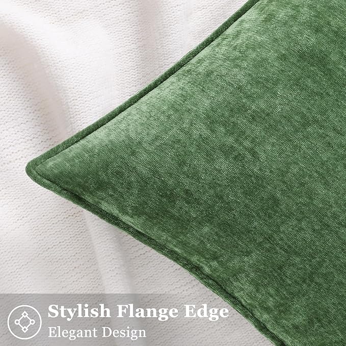 decorUhome Couch Throw Pillow Covers 22x22 Set of 2, Decorative Soft Euro Neutral Chenille Pillow Covers with Elegant Design for Sofa Bed Living Room Home Decor, Moss Green