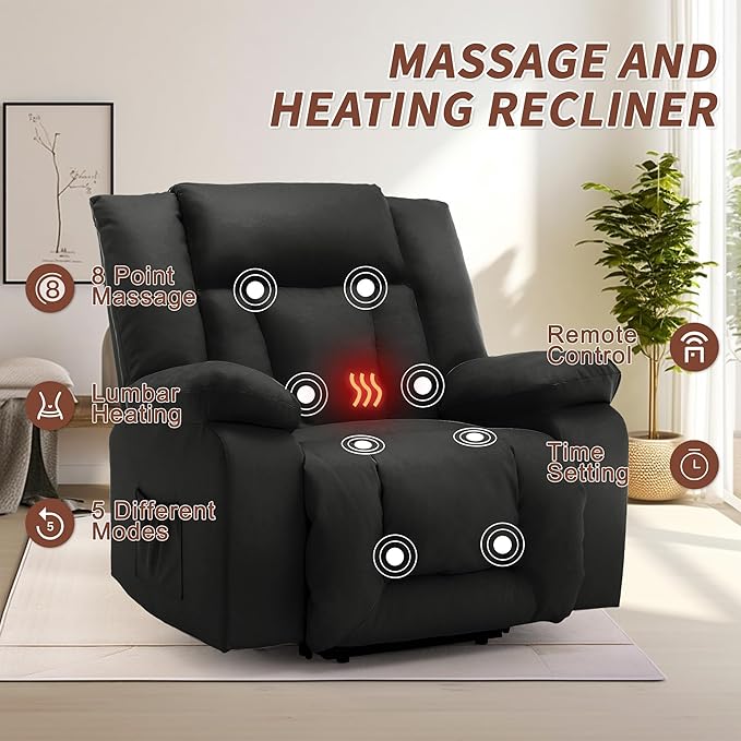 Oversize Dual Motor Power Lift Recliner for Adults, Electric Lift Chair with Heating and Massage, Waffle Leather Electric Recliner Chair with Side Pockets, Wide Recliner for Living Room