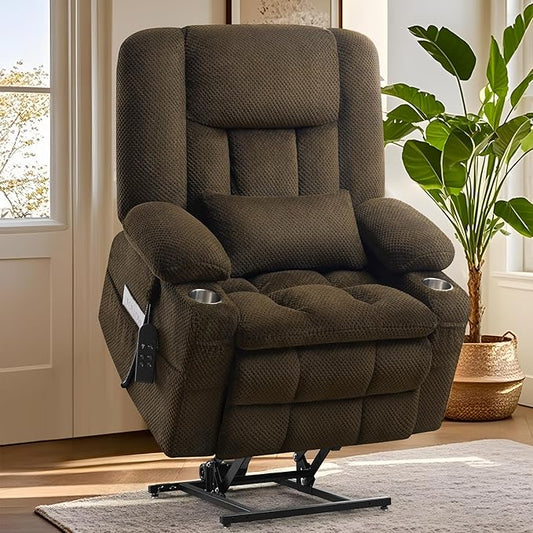 Infinite Position Power Lift Chair, Dual Motor Power Lift Recliner Chair with Massage and Heat Function for Elderly People, USB Charging Ports, Dark Brown