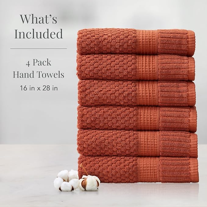 NY Loft 100% Cotton Hand Towel 6 Pack Hand Towel Set | Super Soft & Absorbent Quick-Dry Hand Towels 16" x 28" |Textured and Durable Cotton | Trinity Collection (6 Pack Hand Towel, Clay)