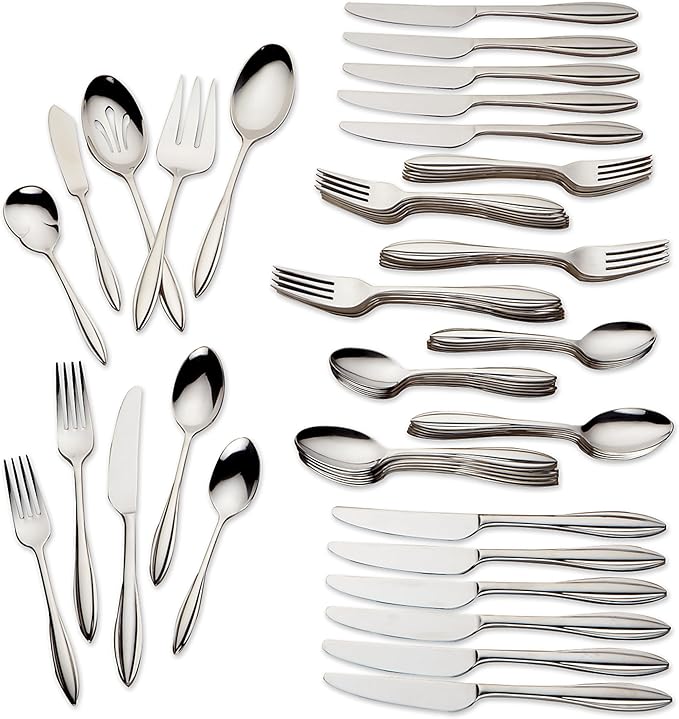 Lenox Sculpt 65-Piece Flatware Set, Metallic