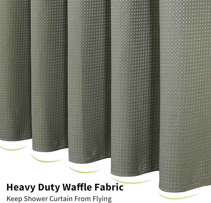 Colorful Star Extra Long Waffle Weave Shower Curtains, 256GSM Heavy Duty Shower Curtain with Snap in Fabric Liner, Hotel Style No Hook Waterproof Bathroom Curtain Set, 72 x 87 Inch, Sage Green