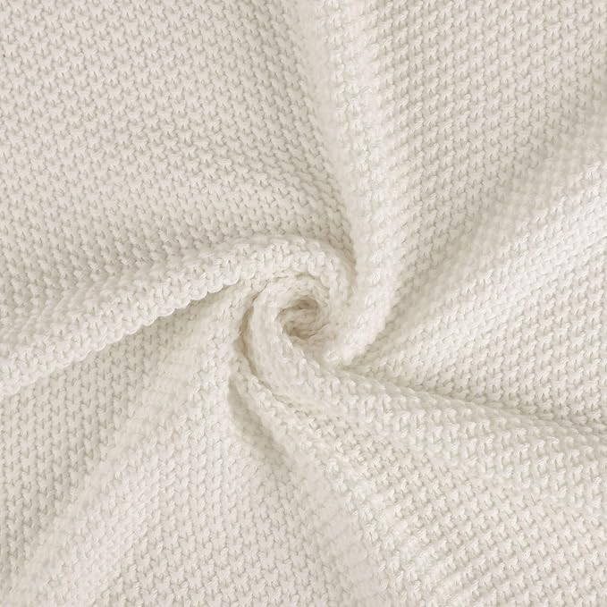 PiccoCasa 100% Cotton Knit Blanket Full Size,Solid Lightweight Decorative Throws and Blankets,Soft Knitted Throw Blanket for Sofa Couch, Beige 70" x 78"