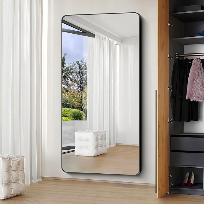 Large Bathroom Mirror 72x36 inch, Black Rectangle Mirrors with Metal Frame, Rounded Corner Rectangular Mirror for Bathroom, Oversized Wall Mounted Mirror for Over Sinks Living Room Bedroom