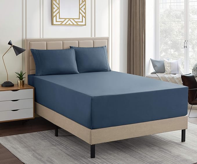 1500 Supreme Collection Extra Deep Pocket Sheets Set - Luxury Soft Bed Sheets, Wrinkle Free, Bedding, Over 40 Colors, 21 inch Extra Deep Pocket, King, Denim