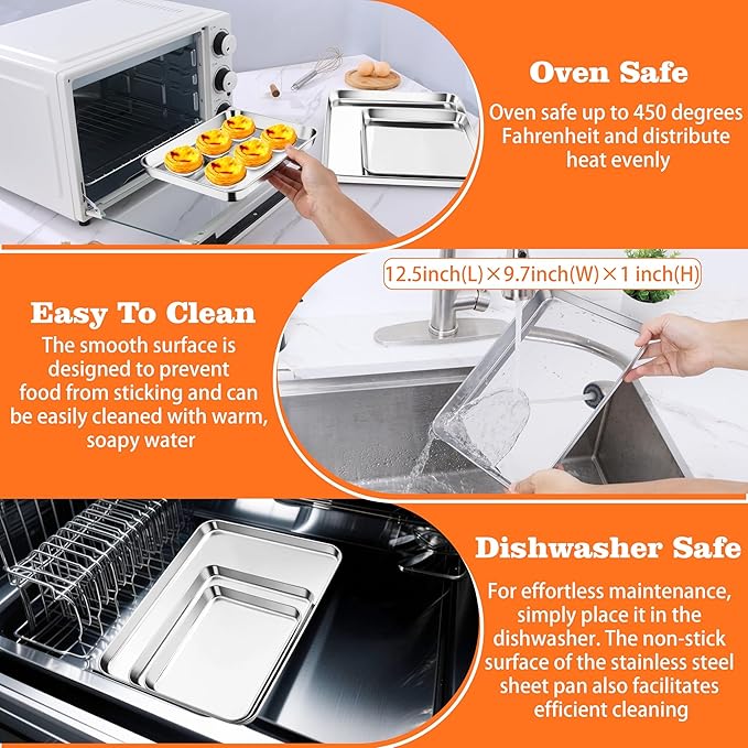 Herogo Nonstick Stainless Steel Baking Sheet Pan Set, 12.5×10×1 Inch Rectangle Cookie Sheet Bakeware Set for Oven, 2 Pack Multipurpose Kitchen Cookware, Non Toxic & Heavy Duty & Easy Clean- Medium
