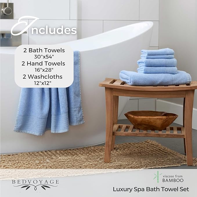 BedVoyage Luxury Bath Towels Set of 6 - Ultra Soft Plush Bathroom Towel Set - Highly Absorbent Viscose from Bamboo Bath Towels Ultra Soft - Spa Towel for Body - Ocean