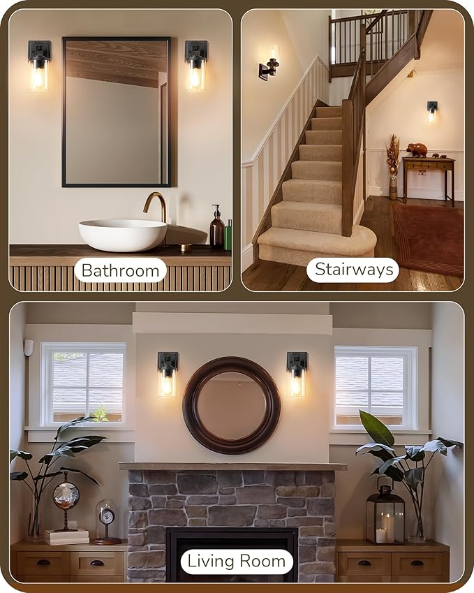 EDISHINE Wall Sconces Set of 2, Vintage Vanity Light Fixtures with Clear Glass Shade & Bronze Finish, 1-Light Wall Mount Lamp for Bathroom, Hallway, Living Room, Mirror, Kitchen