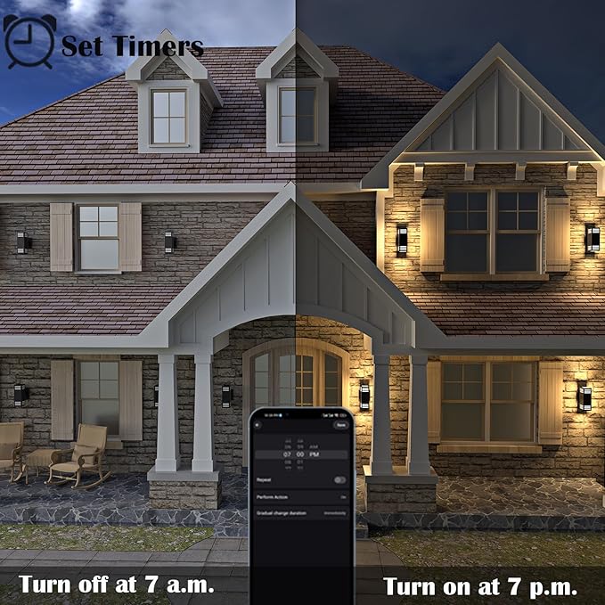 RGB Smart Wall Lights, 2 Pack Front Porch Light Fixtures, Square Color-Changing Outdoor Sconce With E26 Base, IP65 Waterproof Up and Down Lights With Sensor