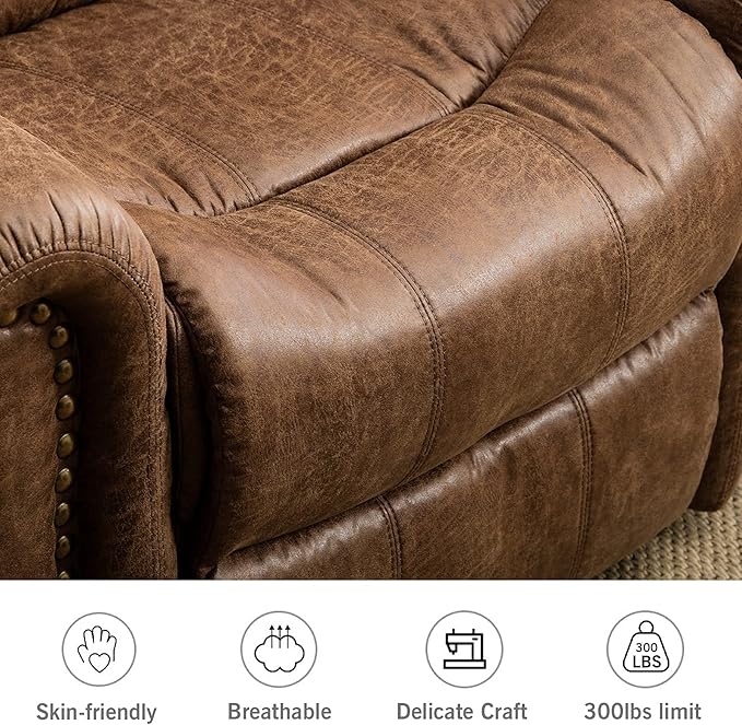 ANJ Electric Recliner Chair W/Breathable Bonded Leather, Classic Single Sofa Home Theater Recliner Seating W/USB Port (Nut Brown)