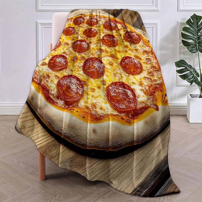 Pepperoni Pizza Flannel Blanket, Pizza Gifts, Pizza-Themed Blanket for Women, Soft Lightweight Throw Blankets for Bed Home Travel Decor 50" x 60"