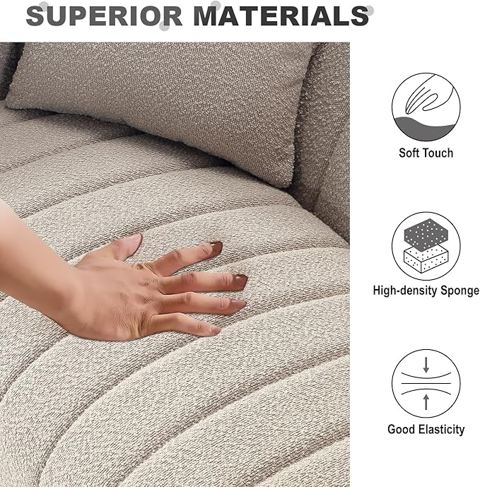 Get Set Style Modern Accent Loveseat Sofa Couch, Tufted Boucle Upholstered Sherpa Deep Seat Cloud Couch with 2 Pillows,Comfy 2 Seater Love Seat for Living Room Apartment Office Lounge Studio (Taupe)