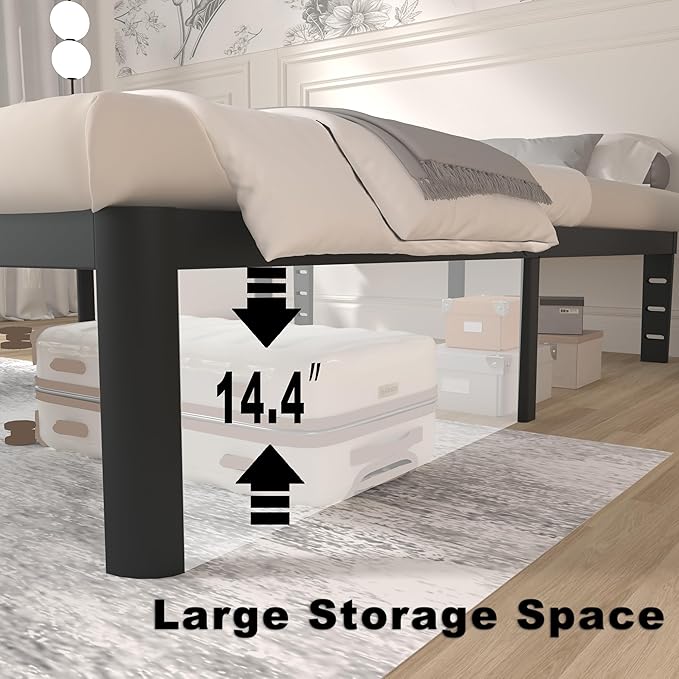 ITIMIDI Full Size Bed Frame 16 Inch High, Safety Design with Rounded Corner Legs and DIY Headboard, Heavy Duty Steel Slat Support, Metal Full Size Platform Bed Frame, No Box Spring Needed, Black