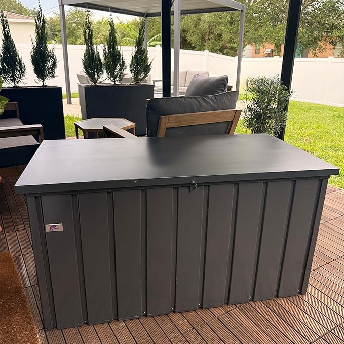 PURPLE LEAF Outdoor Deck Box 150 Gallon Waterproof Lockable Storage Box Container with Lid Deck Organization for Patio Cushions Side Table Pool Accessories Garden Tools, Gray