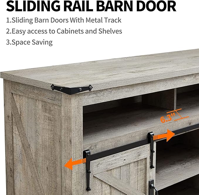 OKD Farmhouse TV Stand for 65+ Inch TV, 33" Tall Highboy Entertainment Center w/Sliding Barn Door, Rustic Media Console w/Storage Shelves, Wood Television Stand for Living Room, Light Rustic Oak