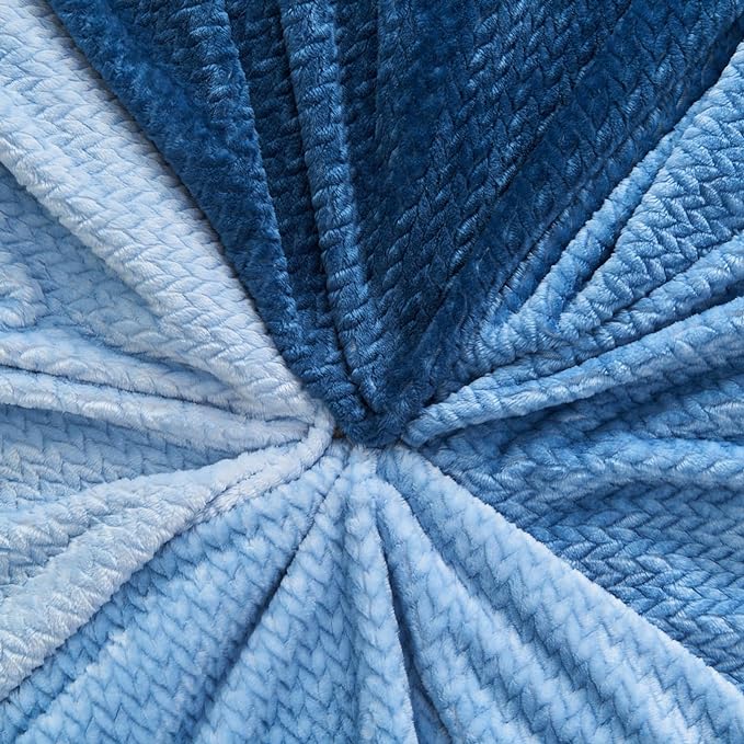 NEWCOSPLAY Super Soft Throw Blanket Ombre Blue Premium Silky Flannel Fleece Leaves Pattern Lightweight Bed Blanket All Season Use (Ombre Blue, Throw(50"x60"))