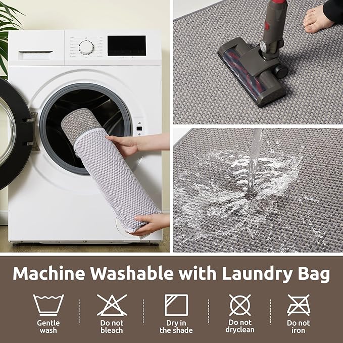 AMOAMI Chenille Bath Mat Super Absorbent Bathroom Mat Quick Dry Bath Mats for Bathroom Rubber Backed Bathroom Rugs Non Slip Washable Fit Under Door, Front of Bathtub, Sink, LIGHTGREY&Beige 20"x32"