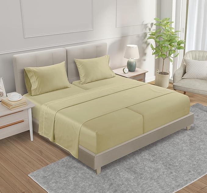 Egyptian Cotton Sheets Split King Size Sheets Deep Pocket Set, 800 Thread Count 4 Piece Split King Size Sheet & Pillowcase Sets Sateen Weave, Soft & Comfy Elasticated Breathable Bed Sheet – Seafoam