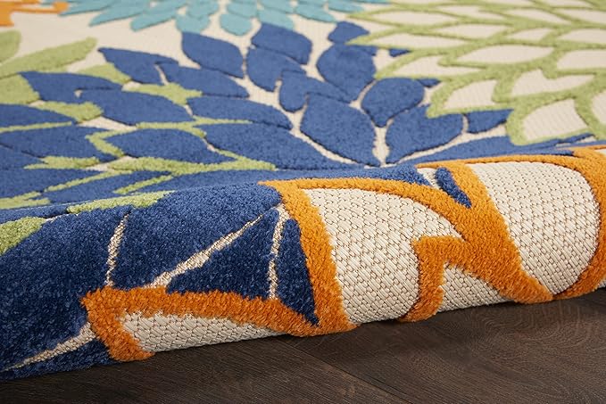 Nourison Home Aloha Indoor/Outdoor Multicolor 5'3" x 5'3"Square Area Rug, Tropical, Botanical, Easy Cleaning, Non Shedding, Bed Room, Living Room, Dining Room, Deck, Backyard, Patio (5 Square)
