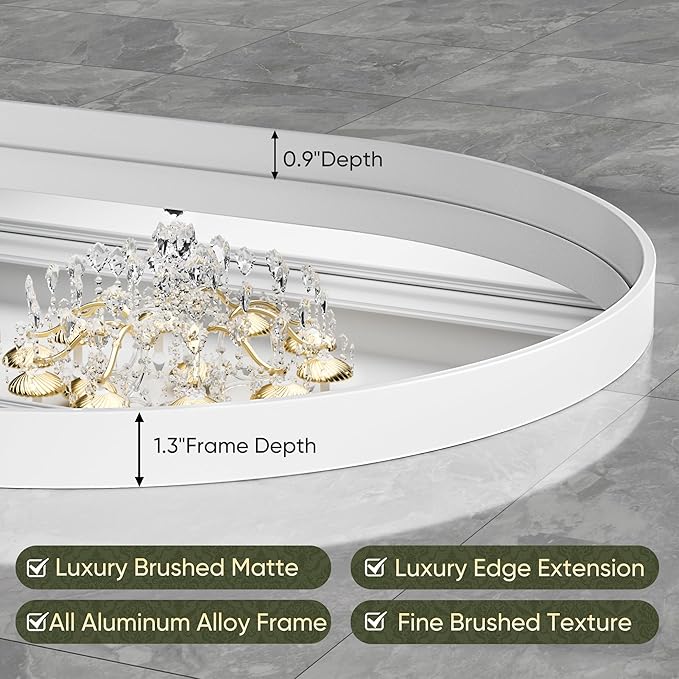 Suidia 20" x 30" Bathroom Mirror, Bathroom Vanity Mirror Metal Framed, Wall-Mounted Mirrors for Bedroom, Living Room, Entryway, Hallway, White, Oval Style