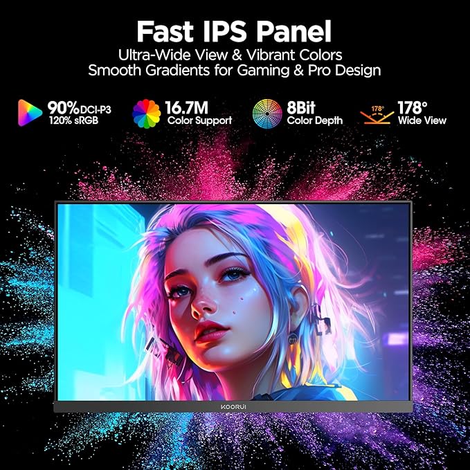 KOORUI Gaming Monitor, 27" 200Hz 1ms Fast IPS Computer Monitor, FHD HDR400 Display, 90% DCI-P3 Color Gamut PC Screen, Adaptive Sync, Ultra Slim Frame, VESA Mountable, HDMI 2.0, DP 1.4, G2711P