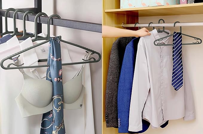 Plastic Hangers 50 Pack, Light Weight Durable Clothes Hangers with Hooks Standard Size G-Shape&Non-Slip Coat Hangers for Everyday Use (Grey)
