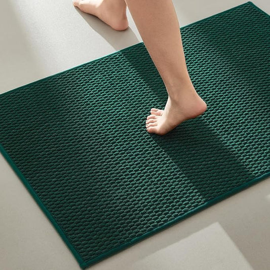 Bathroom Rugs Non Slip Washable, Super Absorbent Thin Bath Mat Quick Dry Low Pile Bathroom Rug, Dark Green 24"x47"