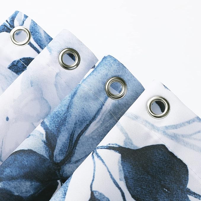 Gibelle Small Stall Shower Curtain 36 x 72, Narrow Navy Blue Floral Shower Curtain for Bathroom, Watercolor Plant Eucalyptus Leaves Fabric Shower Curtain Set with Hooks