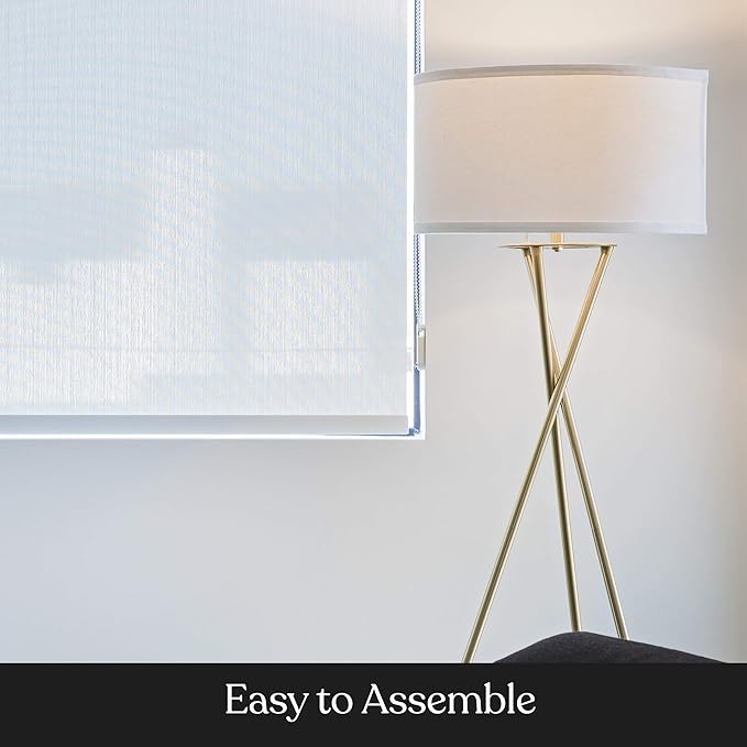 Brightech Jaxon LED Floor lamp, Modern Lamp for Living Rooms & Offices, Tall Lamp with Contemporary Drum Shade, Gold Tripod Standing Lamp for Bedroom Reading, Great Living Room Decor - Brass