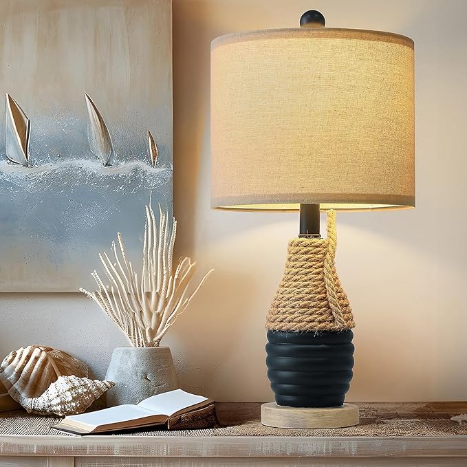 OYEARS 20" Table Lamp for Bedroom, Bedside Table Lamp for Living Room, Small Farmhouse Lamps for Nightstand, Coastal Nautical Lamp Deco, Ocean Lamp Beach Vintage Retro Style, Navy Blue