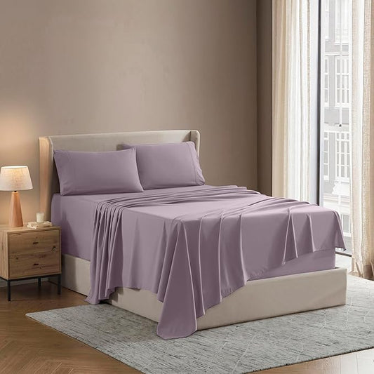 Nestl Full XL Sheet Set - Luxury 1800 Ultra-Soft Microfiber Full Extra Long Bed Sheets - Double Brushed - Deep Pockets - Easy Fit - 4 Piece Set - Bedding Sheets & Pillowcases (Full XL, Grayish Purple)