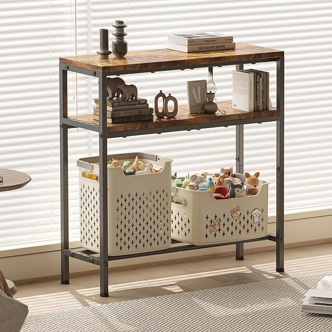 Homeiju Entryway Table with Storage, 3-Tier Console Table 31.5" Width, Industrial Sofa Table with Open Shelves, Foyer Tables for Entryway, Hallway, Kitchen, Living Room and Bedroom, Rustic Brown