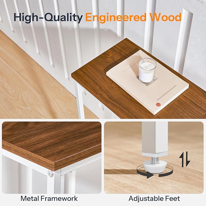 HOOBRO Narrow Console Table, 29.5" Small Entryway Table, Thin Sofa Table, Side Table, Display Table, for Hallway, Bedroom, Living Room, Foyer, White and Walnut WH75XG01