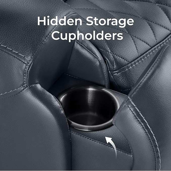 CHITA Genuine Leather Recliner Chair for Adults with Adjustable Power Headrest, Lay Flat Power Recliner with Slide-Out Cupholders & USB/Type-C Ports, Living Room Chair, Navy Blue