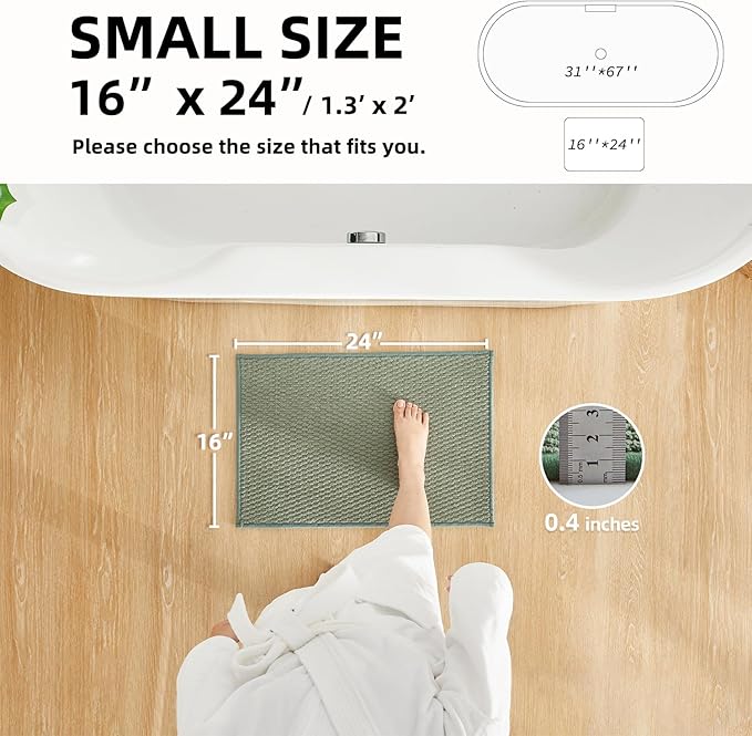 Bathroom Rugs Non Slip Washable, Super Absorbent Thin Bath Mat Small Quick Dry Low Pile Bathroom Rug, Sage Green 16"x24"