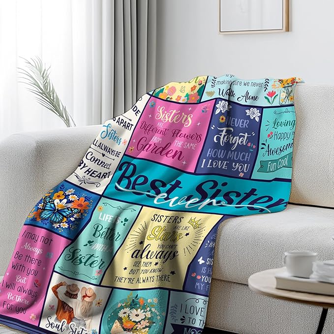 Sister Gifts for Sister Blankets, Gifts for Mothers Day, Friend Birthday Gift from Brother BFF Bestie, Best Sisters Ever Gift, Flannel Throw Blanket 60"x50"