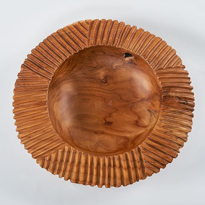 Teak Handcrafted Wooden Bowls Natural Wood Round Utility Bowl 10.9" W Handmade Rustic Serving Platter Fruit Snack Holder for Entry Table Vintage Artworks Dining Room Home Décor