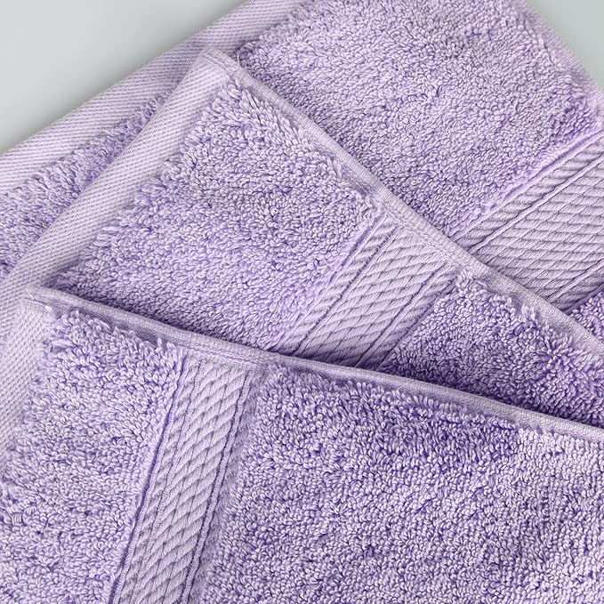 Superior Egyptian Cotton Pile 8 Piece Towel Set, Includes 2 Bath, 2 Hand, 4 Face Towels/Washcloths, Ultra Soft Luxury Towels, Thick Plush Essentials, Guest Bath, Spa, Hotel Bathroom, Purple