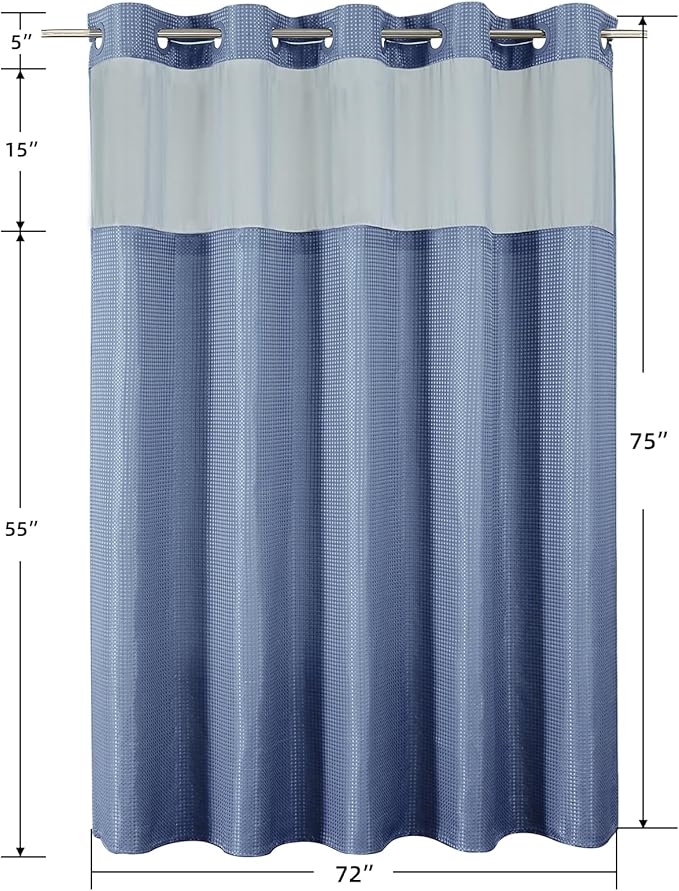 No Hook Shower Curtain with Snap in Fabric Liner, Waffle Weave Heavy Duty Thick Shower Curtains with Mesh Top Window, Hotel Style Waterproof Bathroom Curtain Set, 72 x 75 Inch, Moonlight Blue