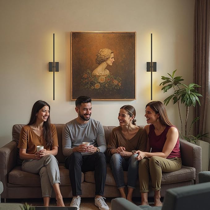 DORESshop Battery Operated Wall Sconces Set of Two with Remote Control, Rechargeable Wall Sconce, 350°Rotate Dimmable Wireless Wall Sconce for Living Room, Hallway, Bedroom, 31.6 Inch, Black(2 Pack)