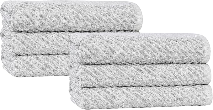 Superior Amelia Viscose Cotton Blend Medium Weight Towels, Kitchen, Bathroom, Shower, Plush, Quick Dry, Ultra-Soft Towels, Bath Essentials, Ribbed Design, Absorbent Hand Towels, Set of 6, Platinum