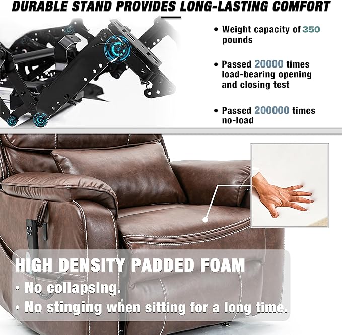Lazy Boy Recliner Chair with Heating, Power Lift Recliner Chair for Elderly with Folding Tablet, Lay Flat Recliner with Dual Motor Adjustable Backrest and Leg Rests, Leather Brown1, RXX-028